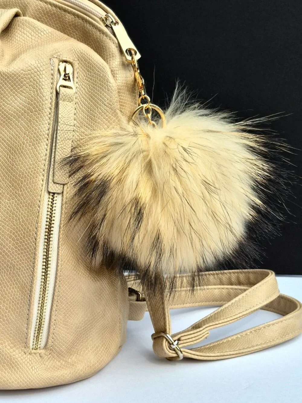 Real Raccon Fur Pom Pom Key chain | Fluffy Bag Charm Accessory
